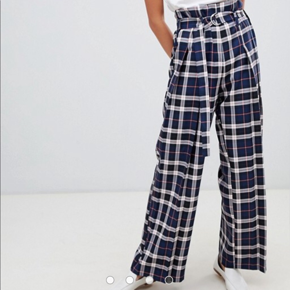 high waisted check wide leg trousers - Picture 3 of 5